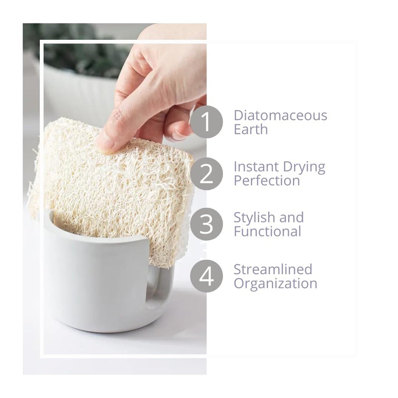 Selegna Diatomaceous Earth Sponge Holder - Drying Rack  Absorbent Stone Kitchen Sink Organizer  Beige (Small) - Image 5